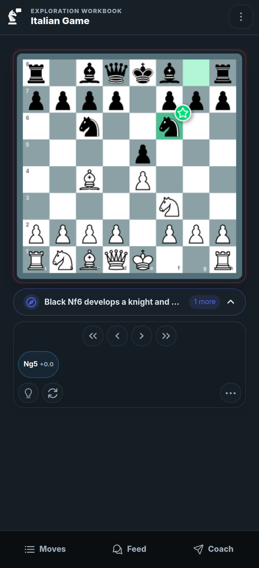 chessfeed.ai AI chess coach and position study workspace showing a board, branches, and learning feed – image 1