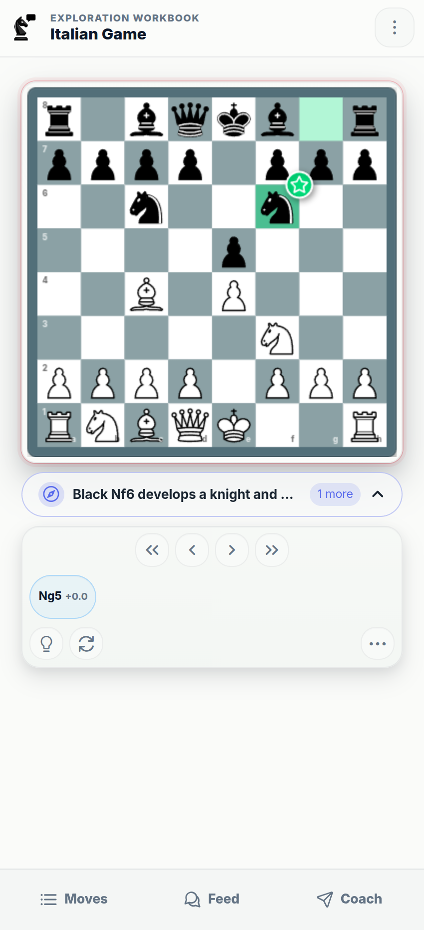 chessfeed.ai AI chess coach and position study workspace showing a board, branches, and learning feed – image 1